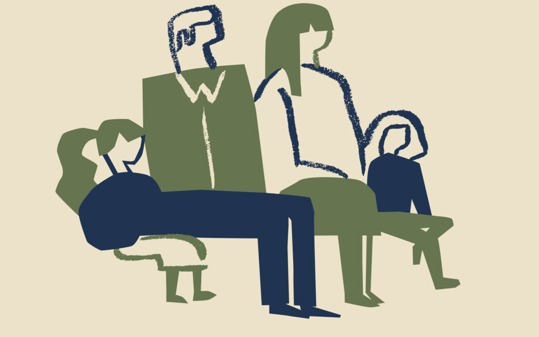 Familj sitter